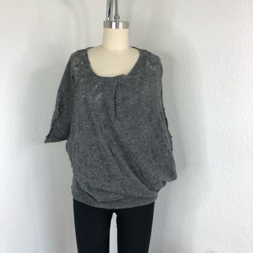 Yigal Azrouel Distressed Coccoon Dolman Batwing Wool Sweater